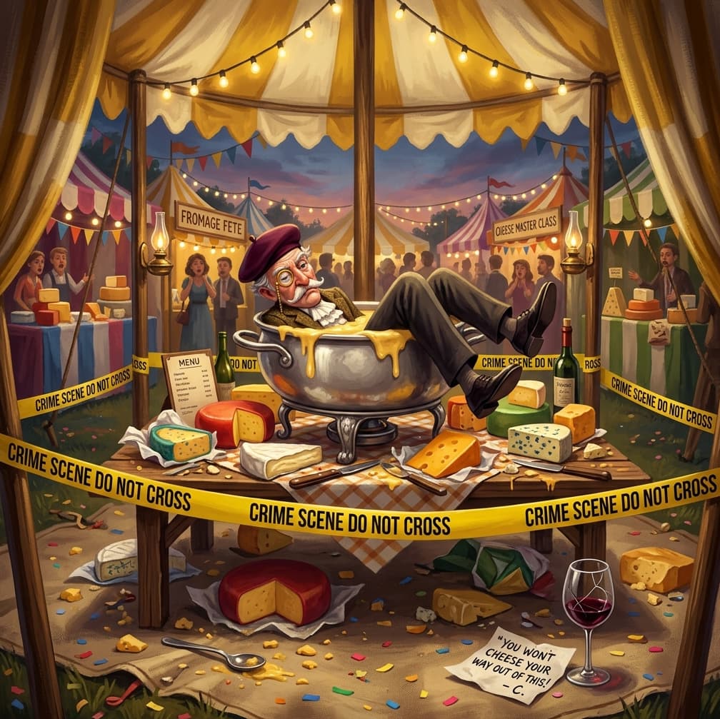 A comic fondue competition crime scene