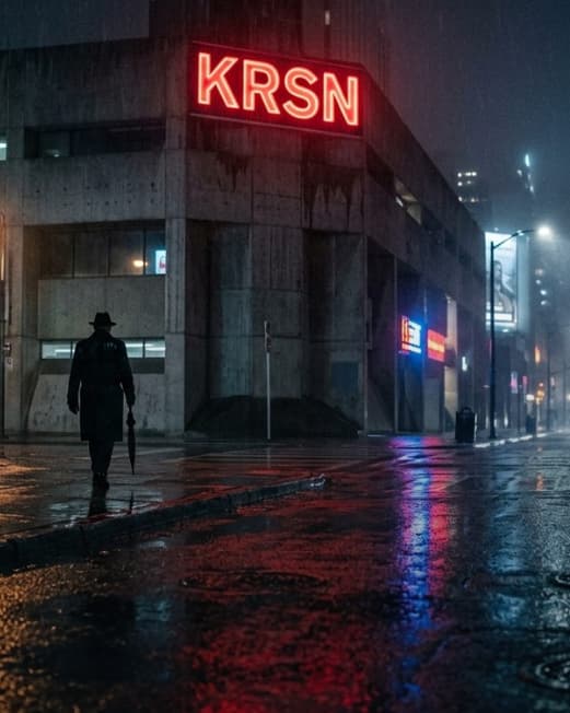 A dark late-night radio studio