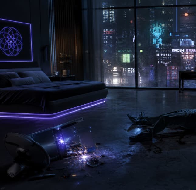 A neon-lit futuristic city
